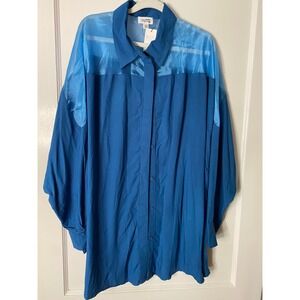 The Drop Signed Blake Blue Sapphire Organza‎ Yoke Button Up Shirt XXL